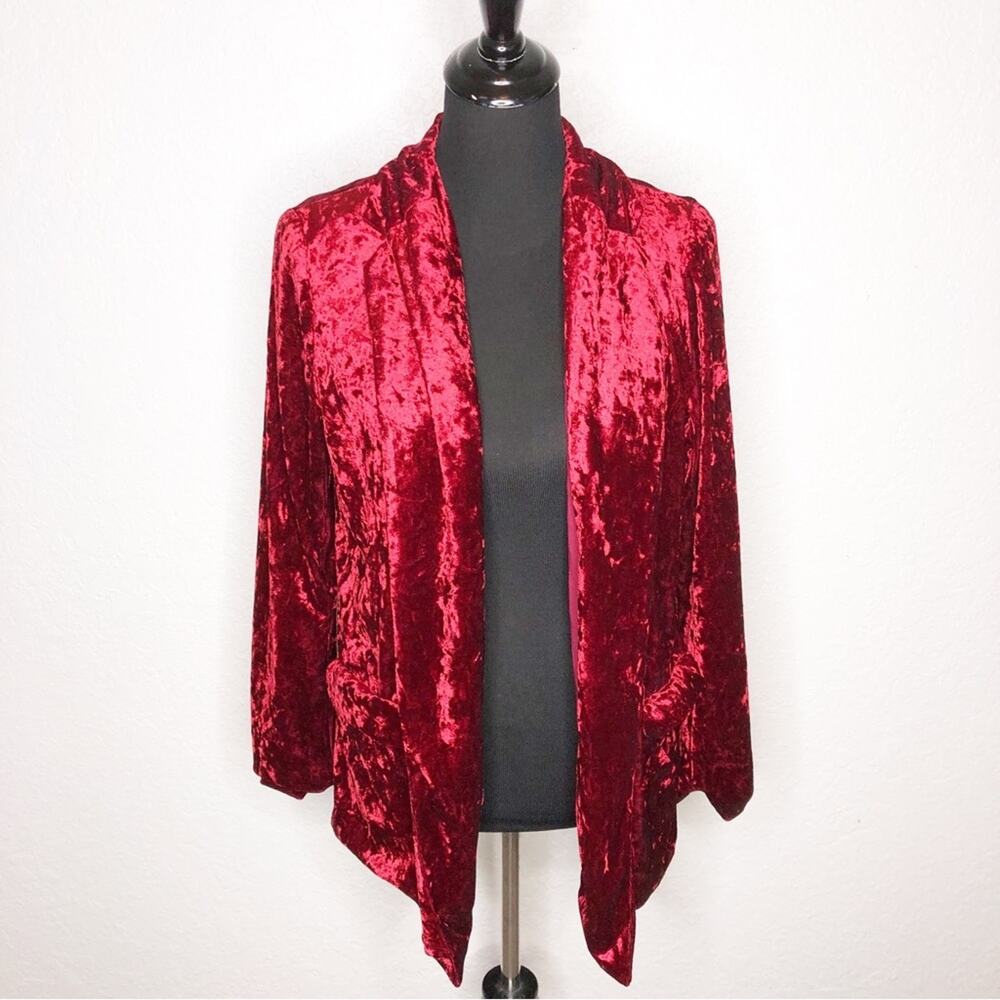 Lulus dark red crushed velvet velour open front jacket size Medium
